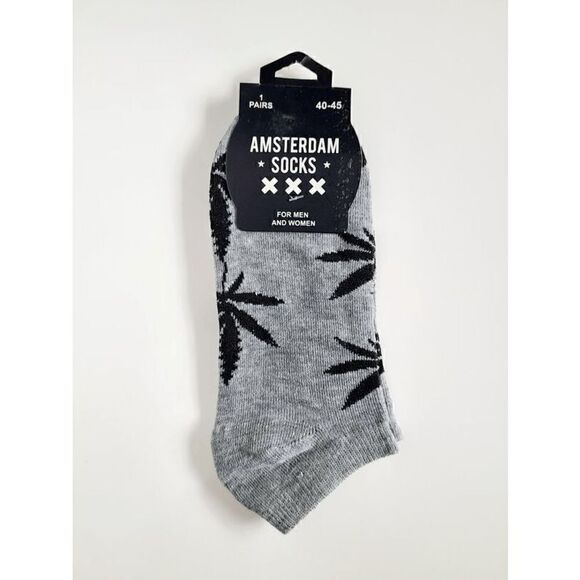 Amsterdam Souvenir Weed Leafs Unisex Gray Short Socks NWT - Picture 1 of 7